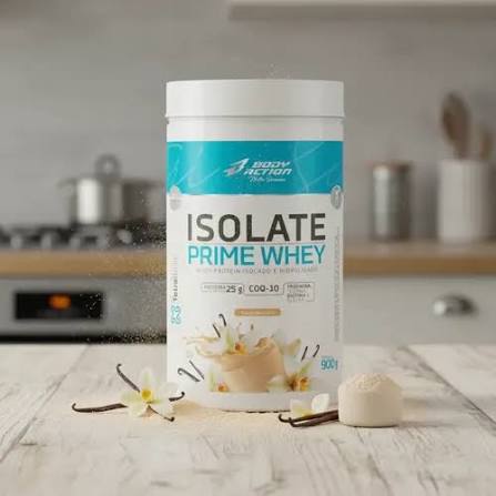 Foto do whey protein isolado Body Action, que me auxilia a ganhar massa muscular depois dos 40.