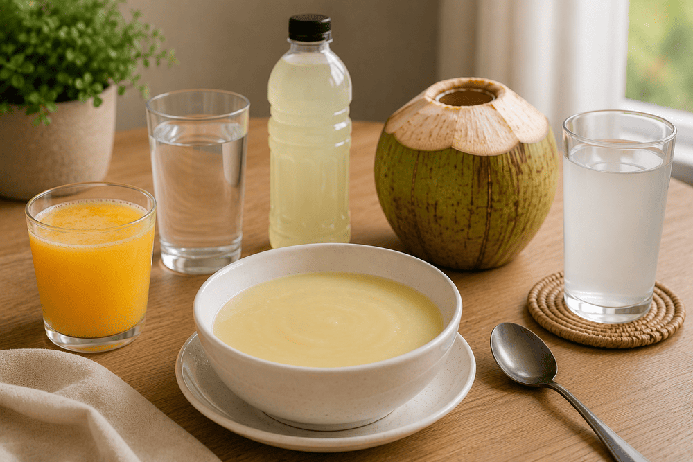 Segundo dia de preparo para colonoscopia com dieta líquida e os alimentos permitidos.